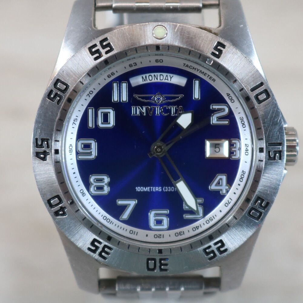 Invicta Men's Day Date Watch – Pre-Owned, New Battery, Round, Blue